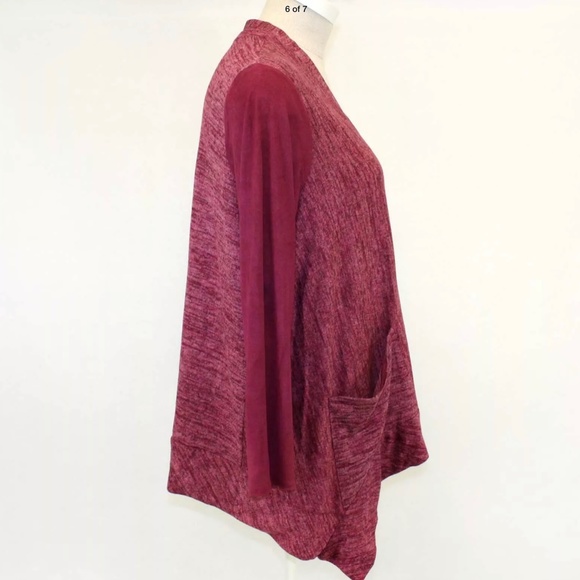 LOGO Lori Goldstein Burgundy Knit Cardigan 1X - Picture 7 of 7